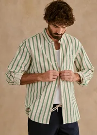 Chemise Charlie Coton Lin - Écru Rayures Vertes — view 2