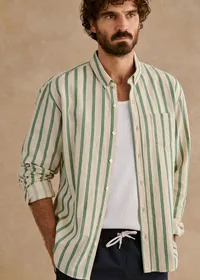 Chemise Charlie Coton Lin - Écru Rayures Vertes — view 3