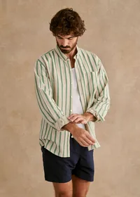 Chemise Charlie Coton Lin - Écru Rayures Vertes — view 4