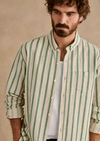 Chemise Charlie Coton Lin - Écru Rayures Vertes — view 5