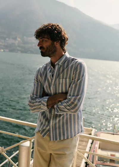 Chemise Charlie Coton Lin - Larges Rayures Bleu / Blanc