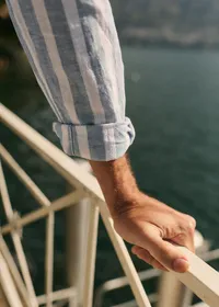 Chemise Charlie Coton Lin - Larges Rayures Bleu / Blanc — view 3