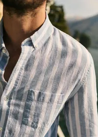 Chemise Charlie Coton Lin - Larges Rayures Bleu / Blanc — view 4