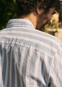 Chemise Charlie Coton Lin - Larges Rayures Bleu / Blanc — view 5