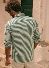 Chemise Charlie Coton Lin - Rayures Blanc / Vert — view 2