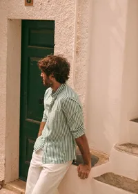 Chemise Charlie Coton Lin - Rayures Blanc / Vert — view 3