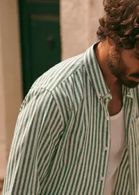 Chemise Charlie Coton Lin - Rayures Blanc / Vert — view 4