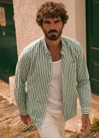 Chemise Charlie Coton Lin - Rayures Blanc / Vert — view 5