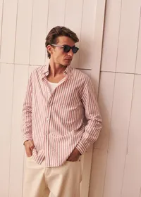 Chemise Charlie Coton Lin - Rayures Rose Ancien / Blanc — view 2