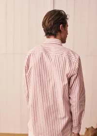 Chemise Charlie Coton Lin - Rayures Rose Ancien / Blanc — view 4