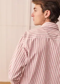 Chemise Charlie Coton Lin - Rayures Rose Ancien / Blanc — view 5