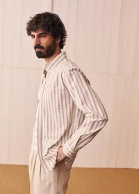 Chemise Charlie Seersucker - Blanc Rayures Rose / Vert — view 5