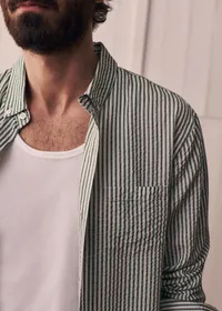 Chemise Charlie Seersucker - Blanc Rayures Vertes — view 2