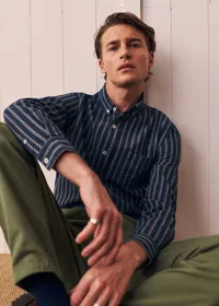 Chemise Charlie Seersucker - Marine Rayures Blanches — view 2
