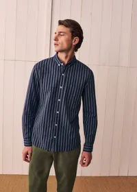 Chemise Charlie Seersucker - Marine Rayures Blanches — view 3
