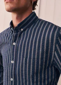 Chemise Charlie Seersucker - Marine Rayures Blanches — view 5
