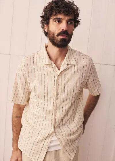 Chemise Holt - Écru Rayures Texturées Marron