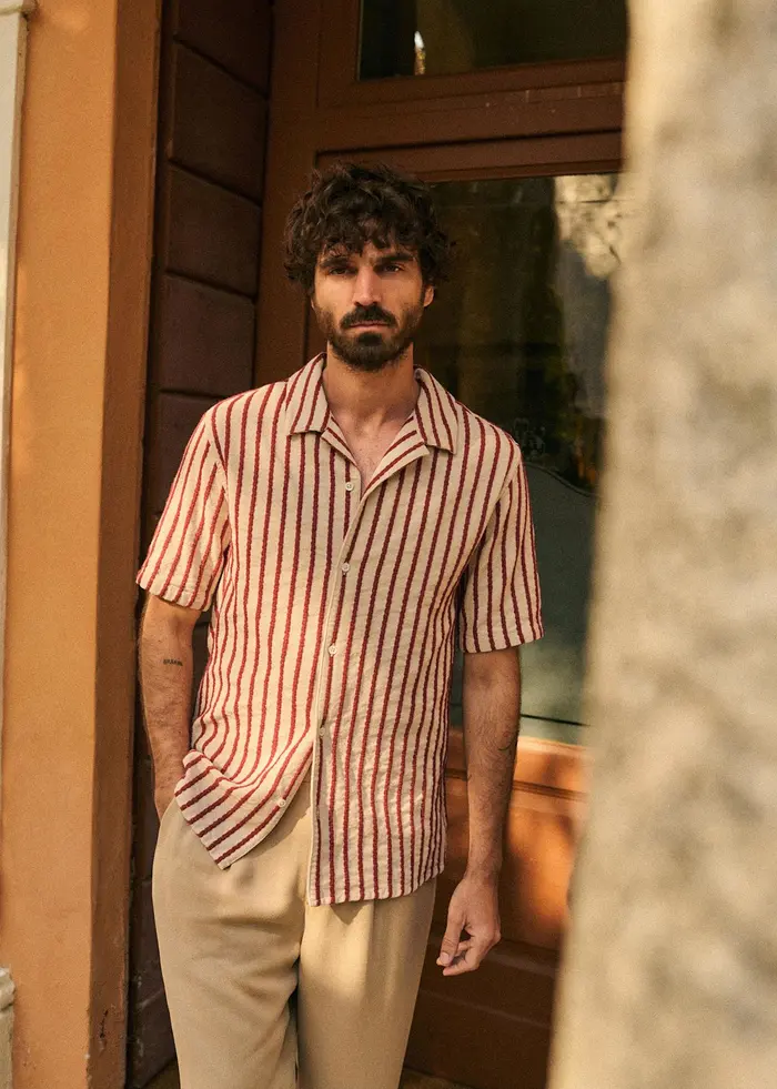 Chemise Holt Texturée - Beige Rayures Rouille