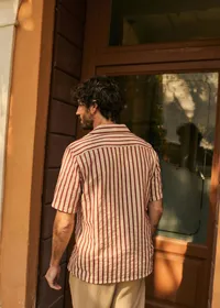 Chemise Holt Texturée - Beige Rayures Rouille — view 3