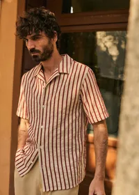 Chemise Holt Texturée - Beige Rayures Rouille — view 4