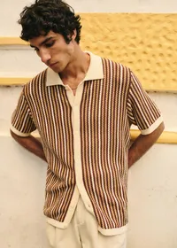 Chemise Maille Angelo - Ecru / Marron — view 3