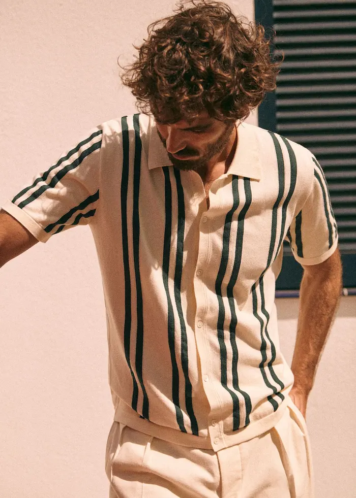 Chemise Maille Braden - Écru Rayures Vertes