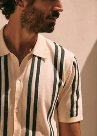 Chemise Maille Braden - Écru Rayures Vertes — view 2