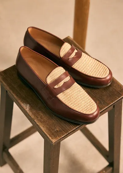 Mocassins Elvis - Chocolat / Raphia