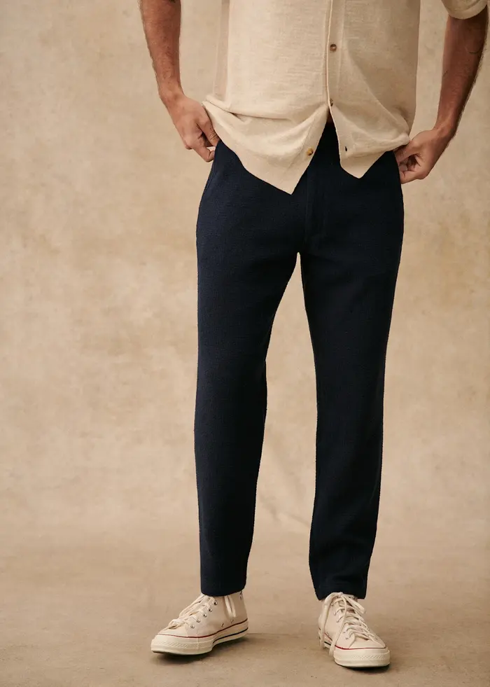 Pantalon Bergame - Marine texturé