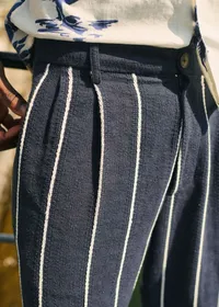 Pantalon Dusk Élastiqué - Marine Rayures Blanches — view 3