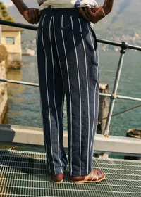 Pantalon Dusk Élastiqué - Marine Rayures Blanches — view 5
