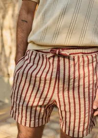 Short Halmon Texturé - Beige Rayures Rouille — view 3