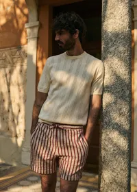 Short Halmon Texturé - Beige Rayures Rouille — view 4