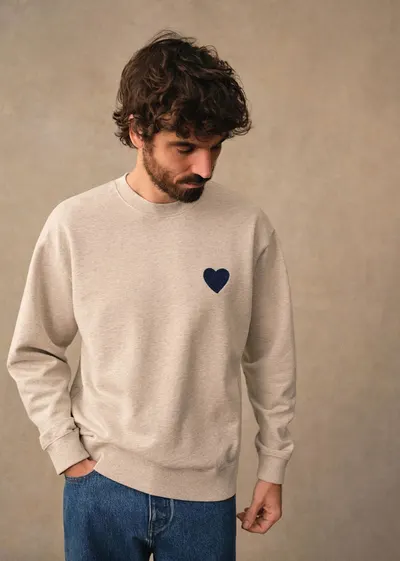 Sweatshirt Coeur Chaînette - Gris Chiné