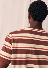 T-Shirt Fabio - Marron Rayures Jaune / Rouge — view 3