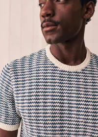 T-Shirt Maille Lucky - Écru Rayures Bleu acier — view 4