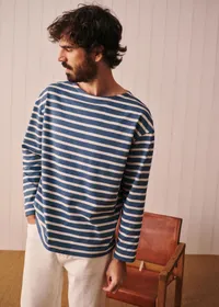 T-Shirt Ronan - Rayures Bleu Acier / Ecru — view 2