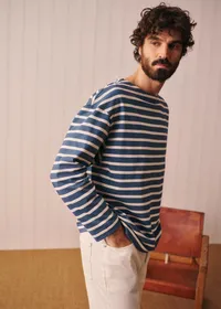 T-Shirt Ronan - Rayures Bleu Acier / Ecru — view 3