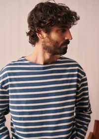 T-Shirt Ronan - Rayures Bleu Acier / Ecru — view 4