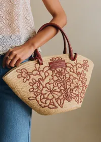 Panier Justine - Raphia Broderie Fleurs Terracotta — view 3