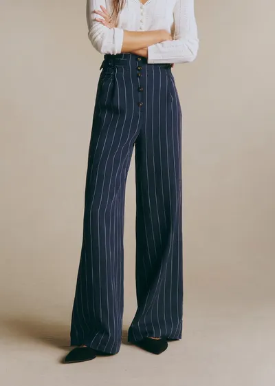 Pantalon Elijah - Rayures Ecru fond marine