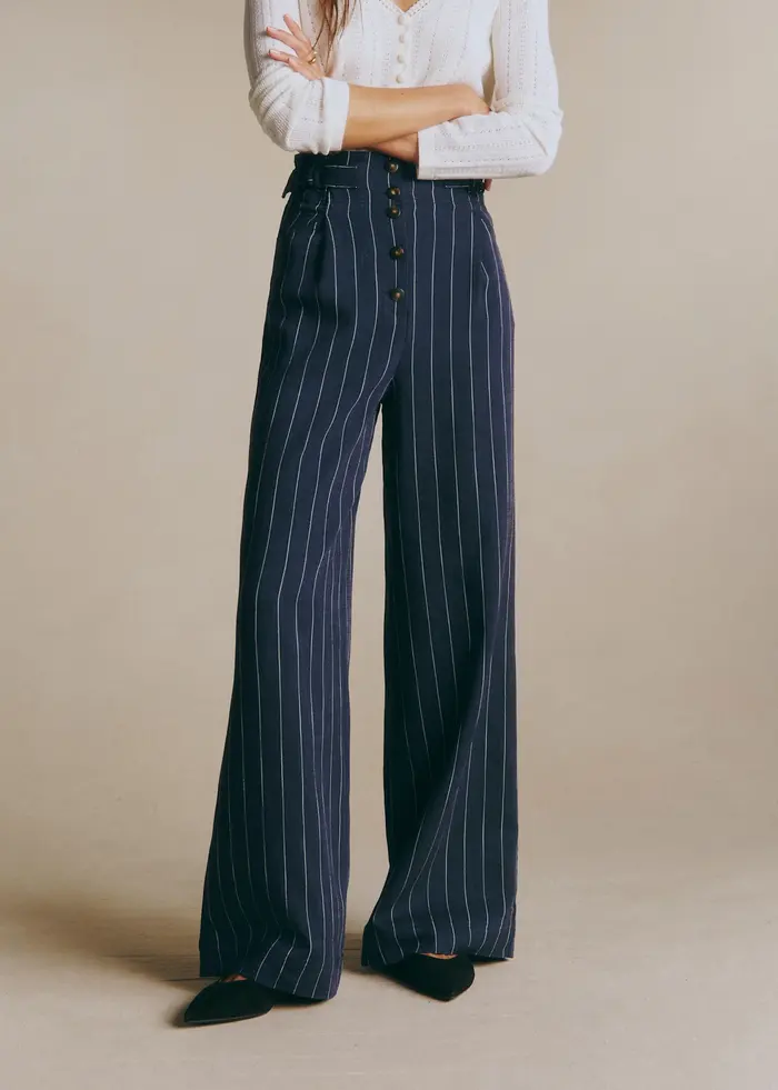 Pantalon Elijah - Rayures Ecru fond marine