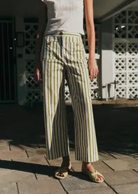 Pantalon Emilio - Écru Rayures Kaki — view 2