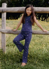Pantalon Julia - Marine / Broderie Fleurs Herbier — view 2