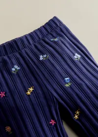 Pantalon Julia - Marine / Broderie Fleurs Herbier — view 3