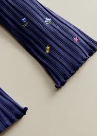 Pantalon Julia - Marine / Broderie Fleurs Herbier — view 4