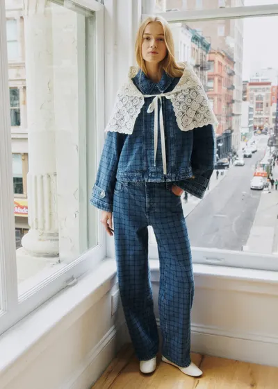 Pantalon Le 90's - Sézane x Sea NY - Broderie Marine Fond Denim