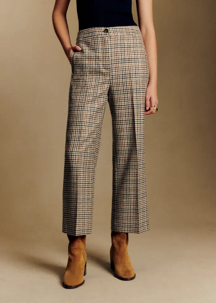 Pantalon Martin Crop - Pied de Poule Creme Kaki Brun Jaune