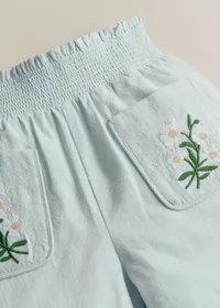 Pantalon Solane - Broderie Contrastée Marguerite Fond Bleu Ciel — view 3