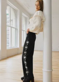 Pantalon Valentin - Sézane x SEA NY - Broderie Écru Fond Gris — view 4